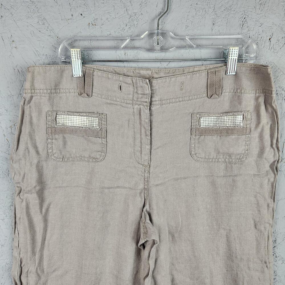 Vintage INC International Concepts Pants Womens 12 Beige Linen Rhinestone Stud